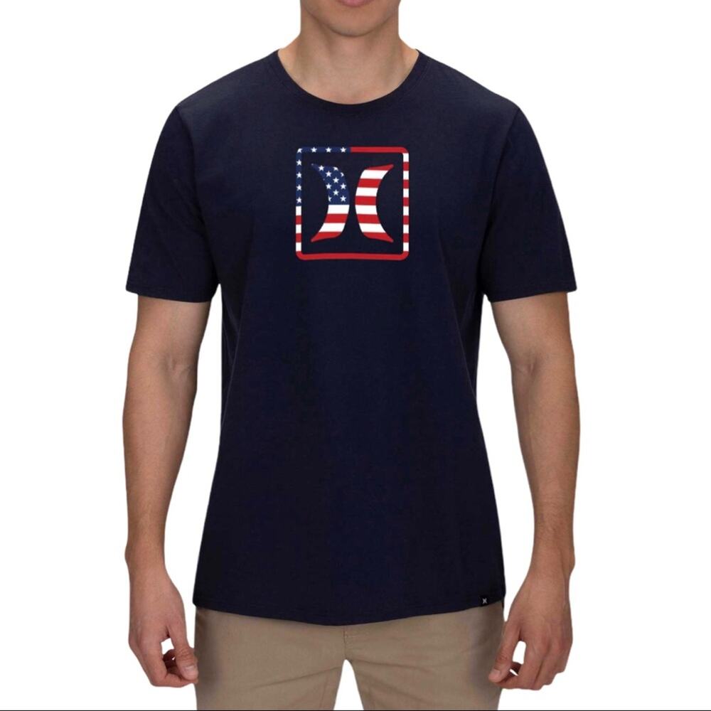 Men’s Hurley Blue USA American Flag Short Sleeve Tee Shirt Small